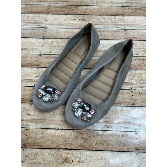 Me Too Sapphire Luxe Jeweled Gray-Stone Suede Leather Cushioned Flats 7.5W - Picture 1 of 8